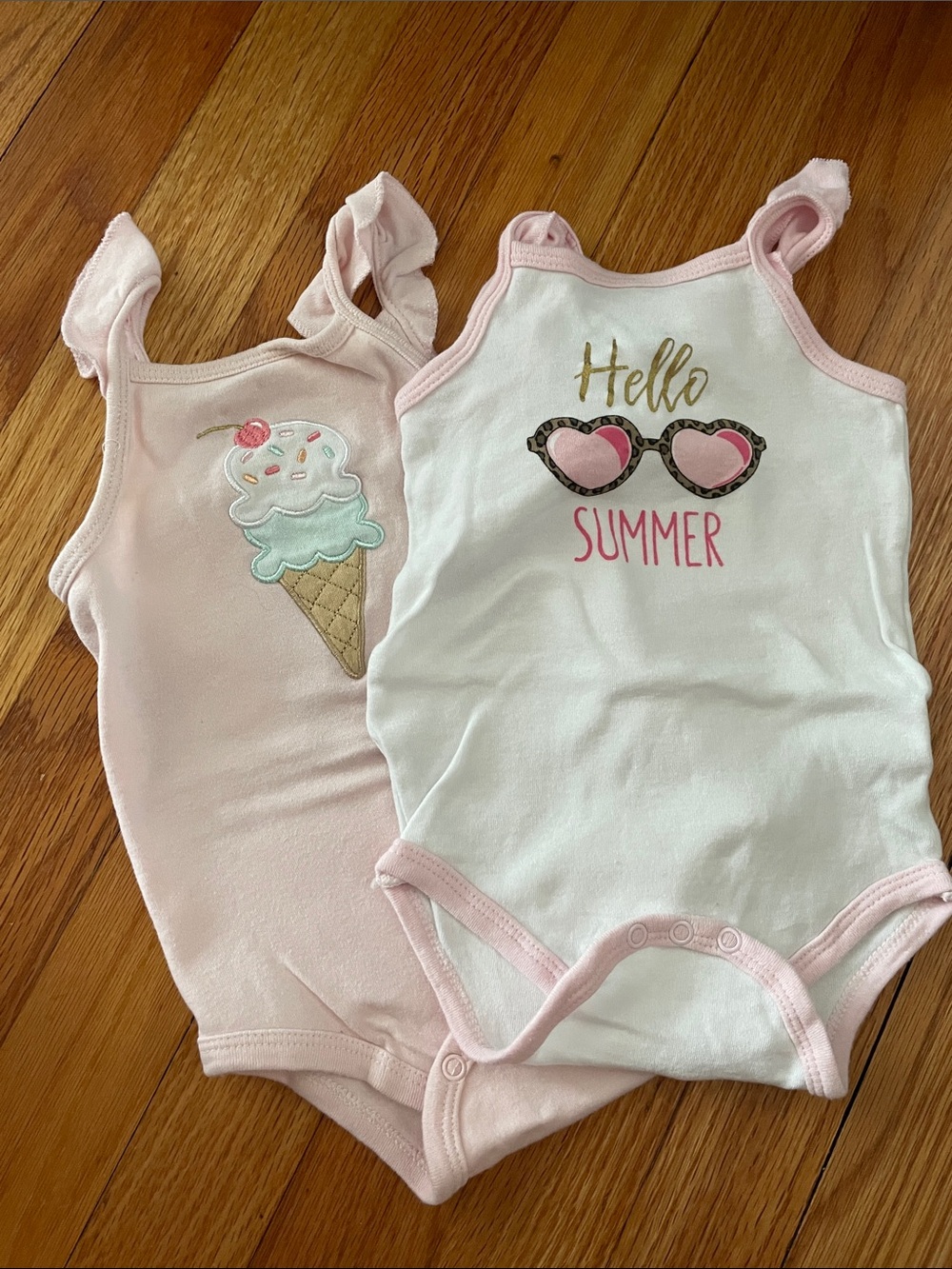 Hello Summer Pink & White Baby One-Piece Bodysuits - 2-Pack